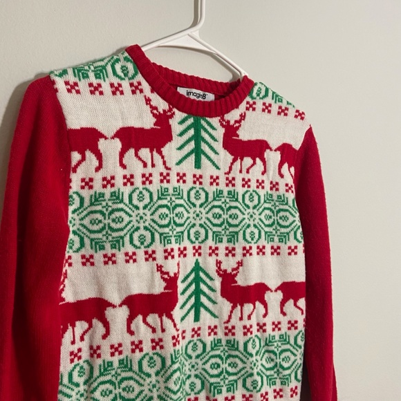 Red and Green Holiday crewneck sweater Deer and tree print Size Small - Picture 3 of 4